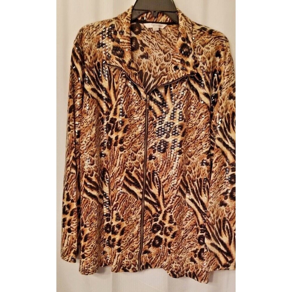 Women's Jacket Animal Print Full Zip Shiny Embroced Design Erin London 3X